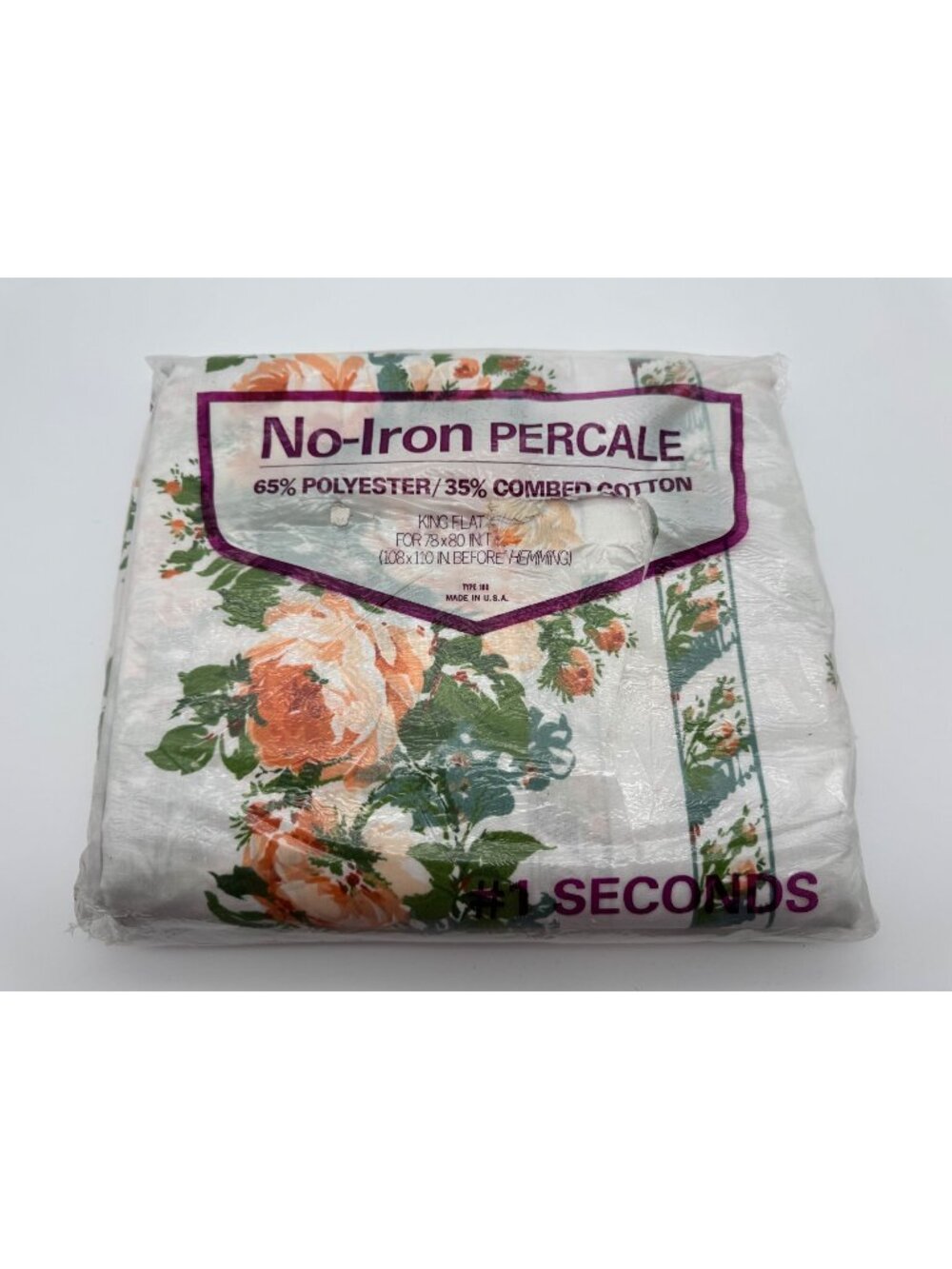 Vintage Springs No-Iron Percale King Flat Sheet Floral Peach Rose Cottagecore